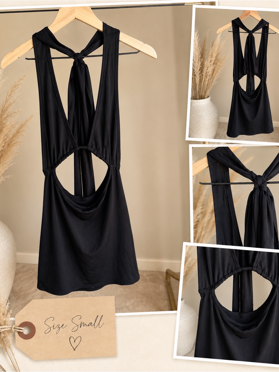 Black Open-Back Tie Tank Dress